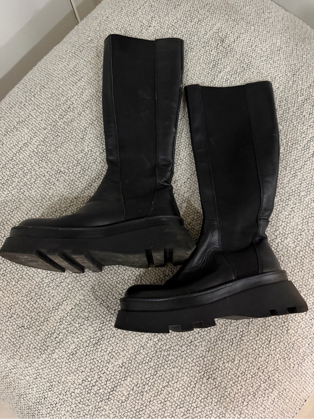 Zara Black Knee-High Platform Boots